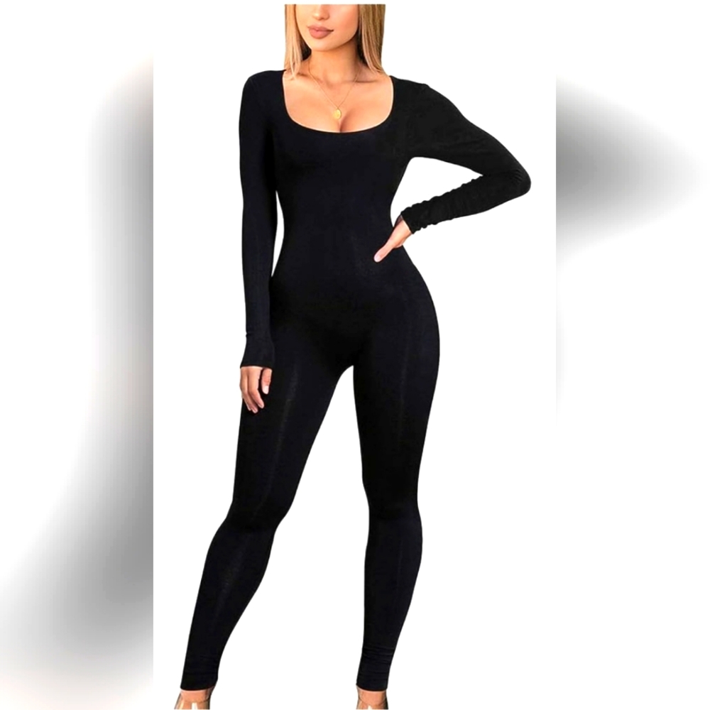Black Bodycon Jumpsuit Romper, Large
